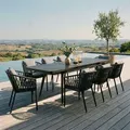 Produktbild: Gartenmöbel Set SUNNY mit ausziehbarem Esstisch und 8 Stühlen, Esstisch Gestell aus Alu in schwarz, Seilbespannung der Stühle in grau, Essgruppe... - Schwarz