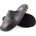 Produktbild: Leder Pantoletten Herren Hausschuhe Lederpantoffeln Echtleder Pantoffeln 42 - Schwarz - 42