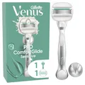Produktbild: Gillette Venus Pro Comfortglide Sensitive Rasierer Damen, Nassrasierer mit Einem Hauch von Aloe Vera — Inkl. 1 Ersatzklingen, Langlebiges Metallhandstück und Duschhalterung — Silber