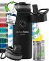 Produktbild: Trinkflasche Edelstahl ACTIVE FLASK + Strohhalm 3 Deckel BPA-frei Auslaufsich...