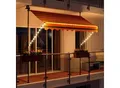Produktbild: LED - Markise mit Kurbel 200cm Breit Klemmmarkise Balkonmarkise Sonnenschutz Terrasse Balkon - 200x150cm - schwarz/orange - horizontal