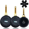 Produktbild: Gold Titanium 3Teiliges PfannenSet 202428cm Induktion, AntihaftbeschichtetTit...