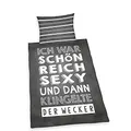 Produktbild: Herding Sprüche Bettwäsche-Set, Kopfkissenbezug 70 x 90 cm, Bettbezug 140 x 200 cm, mit leichtläufigem Reißverschluss, Baumwolle/Renforcé, Grau / Weiß