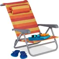 Produktbild: Relaxdays Liegestuhl klappbar, verstellbar, Strandstuhl mit Nackenkissen, Armlehnen & Flaschenöffner, gelb/rot/orange