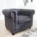 Produktbild: Edler Chesterfield Sessel Antik Grau mit Knopfheftung Polstersessel Loungesessel