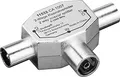 Produktbild: Koaxial T-Adapter (2x Koaxial-Stecker auf 1x Koaxial-Buchse) im Metallgehäuse