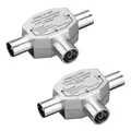 Produktbild: 2x KOAX T-Adapter TV SAT Antennen Verteiler 2-fach Koaxial 2x Stecker - Buchse