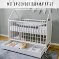 Produktbild: Babybett Beistellbett mit Schublade Hausbett Kinderbett Baby Bett höhenverstellbar und umbaubar, mit Matratze, weiß, 60x120 cm