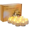 Produktbild: PChero LED Teelichter mit 6 Stunden Timer, 12er Set Elektrische Flammenlose LED Kerzen Flackernde Flamme mit Batterie und Timerfunktion für Halloween Party Zimmer Silvester Kürbis Deko Weihnachten