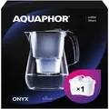 Produktbild: AQUAPHOR Wasserfilter Onyx Schwarz inkl. 1 MAXFOR+ Filter I 4,2L Wasserfilter in Glasoptik für I Karaffe I Reduziert Kalk & Chlor I Perfekt für die Familie I Premium Qualität I Stylischer Behälter