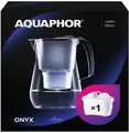 Produktbild: AQUAPHOR Wasserfilter ONYX schwarz - Premium-Wasserfilter in Glasoptik, Zubehör für Filterkartuschen MAXFOR+, MAXFOR+H hartes Wasser & MAXFOR+ Mg. Magnesium, Reduziert Kalk, Chlor & weiteren Stoffen. BPA frei
