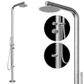 Produktbild: Four & More Designer Gartendusche Außendusche Pooldusche Regendusche Duschsäule Dusche aus gebürstetem V4A / 316 Edelstahl Modell HAWAII mit Warm- & Kaltwasseranschluß mit Duschkopf und Handbrause
