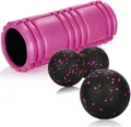 Produktbild: COM-FOUR® 3-teiliges Massage-Set, Massageball, Doppelball & Faszienroller - Selbstmassage, Durchblutungsförderung und Entspannung nach Arbeit, Fitness, Yoga, Training & Sport
