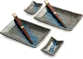 Produktbild: WESTCRAFT Oriental Sushi Teller Set | 6-teiliges Sushi-Set für 2 Personen | Sushi-Teller, Schalen und Essstäbchen in Japanischem Design - Made in Japan (Blue Lake)