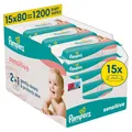 Produktbild: Pampers Sensitive Baby sanfte Feuchttücher 15 Packungen mit 80 Feuchttüchern