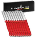 Produktbild: Schwertkrone® Schälmesser 10er Set [MADE IN SOLINGEN - GERMANY] - Gemüsemesser Obstmesser - Küchenmesser klein scharf - Schneidemesser Kartoffelschälmesser - Allzweckmesser (10x rot - 6cm Klinge)