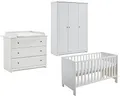 Produktbild: arthur berndt THILO Babyzimmer Komplettset 3-teilig, Kinderbett (70 x 140 cm), Wickelkommode mit Wickelaufsatz und Kleiderschrank MDF Weiß - Made in Germany