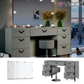 Produktbild: Schminktisch Anett Grau mit Spiegel, Hocker und LED-Lampen, 150 x 78 cm Vicco