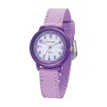 Produktbild: JACQUES FAREL Solaruhr Lernuhr Öko Kinderarmbanduhr Mädchen Analog Quarz mit Textilarmband aus Bio-Baumwolle Lila Violett Nachhaltig ORSO 3110