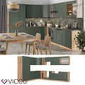 Produktbild: Eckküche Küchenzeile Einbauküche Fame-Line Landhaus Eiche Grün 257x347 cm Vicco