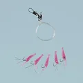 Produktbild: Fladen Living Shrimp pink, Vorfach mit 5 pinkfarbenen Shrimps, fünf Haken der Größe 6 oder 1/0, Hauptschnur 0,40mm BZW. 0,46mm (Hakengröße 6)