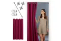 Produktbild: tinycurtains Türvorhang mit Stange silber 55-90 cm ohne Bohren, Thermo Vorhang mit Magneten, Ösen, abdunkelnd, Polyester, blickdicht, bordeaux rot Berry, Türgardine mit Klemmstange verdunkelnd