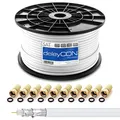 Produktbild: deleyCON HQ 100m SAT Koaxial Kabel 130dB - 4-fach geschirmt für DVB-S - S2 DVB-T und DVB-C - Stahl/Kupfer Innenleiter - 4K 1080p FULL HD HDTV - inkl. 10x vergoldete F-Stecker