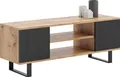 Produktbild: TV-Schrank FOCUS 135 | Modernes Design in Eiche Gold Craft und Schwarz | Laminatplatte 18 mm, Matte Oberfläche | Metallbeine, Leise Schließsystem | Für Fernseher bis 55 Zoll – 135x50x40 cm
