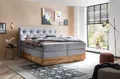 Produktbild: Belanoti MARBO Boxspringbett 180x200 mit Bettkasten 7-Zonen Taschenfederkern Matratze inklusive Visco Topper Bett 180x200 Eiche in der Farbe Hellgrau H2/H3 Polsterbett mit Massivholz Eiche