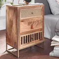 Produktbild: Nachttisch FineBuy Nachtkommode Boxspringbett Massivholz 60 cm Wiener Geflecht