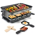 Produktbild: Raclette 8 Personen Grillplatte Antihaftbeschichtet Raclette Grill 4 6 Personen mit 8 Mini Raclette Pfännchen & 4 Holzspatel Stufenlos Regulierbare Temperatur 1500W Edelstahl