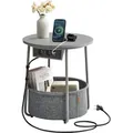 Produktbild: VASAGLE Beistelltisch rund, mit Steckdose, USB-Anschlüsse, Ø45 cm, taubengrau-schiefergrau - Grau