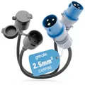 Produktbild: greate 2x 16A CEE Adapter Schuko Kupplung - Adapter CEE Stecker Kupplung 230V mit 50 cm Kabellänge & IP44 Schutz - Adapter Camping auf Schuko, Camping Stecker, Strom für Camping CEE Adapter