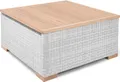 Produktbild: GARLAND® Loungetisch Havanna Beistelltisch 95x92x42,5 cm Alu Gartentisch Teak Holz Lounge Tisch Gartenmöbel - Weiß Grau