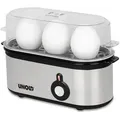 Produktbild: UNOLD 38610 Eierkocher Mini, Edelstahgehäuse, Eiereinsatz mit Griff für 1 bis 3 Eier, Signalton, Betriebskontrollleuchte und 210 W, inkl. Messbecher