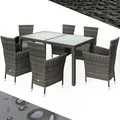 Produktbild: CASARIA® Gartenmöbel Polyrattan 6 Stühle Stapelbar 150x90cm Gartentisch Glas Wetterfest Outdoor Modern Terrasse Sitzgruppe Essgruppe Garnitur Se... - Grau