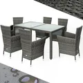 Produktbild: Casaria® Gartenmöbel Set 6 Personen Stühle inkl. 7cm Polster Tisch 150x90cm Balkonmöbel 160kg Belastbar Wetterfest Polyrattan Stapelbar Terrasse Möbel Grau