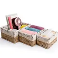 Produktbild: 3 Pcs Aufbewahrungskorb Geflochten, 3 Größen Geflochten Aufbewahrung Badezimmer Körbe, Aufbewahrung Korb Set mit Stoffe, Wickeltisch Organizer Körbe für Kinderzimmer Küchen Schubladen Tischplatten