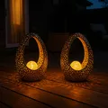 Produktbild: Außenleuchte Solarlampe Dekolampe LED gemustert crackle Glas bronze gold 2er Set