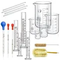 Produktbild: Becherglas Zylinder Pipetten Set, JESSTOLO 5 Stück Dickglas Graduierten Becherglas, 4 Stück Glasmesszylinder mit 3 Stück Glas Messpipetten Pipetten, 4 Stück Glas Rührstab und 2 Stück Waschbürste