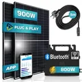 Produktbild: SUNNIVA® 900W Balkonkraftwerk komplett Steckdose - ASTRO-ENERGY 800W Wechselrichter - PV Solaranlage, 2x 450W Solarmodule, 5m Kabel - Bluetooth WIFI
