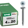Produktbild: SPAX Universalschraube, 4,5 x 20 mm, 1000 Stück, T-STAR plus, Halbrundkopf, Vollgewinde, 4CUT, WIROX A9J, 0201010450205