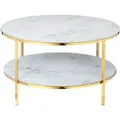 Produktbild: SalesFever Couchtisch rund | mit 2 Ablagen | Glasplatte foliert in Marmor-Optik | Gestell Metall | B 80 x T 80 x H 45 cm | weiß-gold