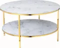 Produktbild: SalesFever Couchtisch rund | mit 2 Ablagen | Glasplatte foliert in Marmor-Optik | Gestell Metall | B 80 x T 80 x H 45 cm | weiß-gold