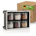 Produktbild: Viwares Gewürzdosen 6er Set mit Wandhalterung und Löffeln, Luftdicht, BPA-frei & Transparent, Gewürzdosen für organisierte Küche, Modernes, platzsparendes Gewürzregal mit Aromaschutz, 550ml