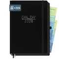 Produktbild: Häfft® Organizer Day by Day Maxi 2026 A4 “Schwarz” 1 Tag 1 Seite - Terminplaner 2026 mit Ledereinband, Praxisplaner im 30 min Takt, 3 Spalten, Tageskalender - nachhaltig & klimafreundlich