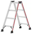 Produktbild: Hymer Stufenstehleiter 2x4 Stufen (Trittleiter beidseitig begehbar, eloxierte Holme, Stahl Scharniere) 402408