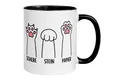Produktbild: Momentals Tasse Katze – „Schere - Stein - Papier“ – lustiger Katzen Geschenk Becher, Gratis Versand · Links-&Rechtshänder · Spülmaschinenfest