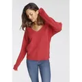 Produktbild: V-Ausschnitt-Pullover TAMARIS, Damen, Gr. 36/38, orange (koralle), Feinstrick, Obermaterial: 50% Viskose, 28% Polyester, 22% Polyamid, Basic, figurumspielend hüftlang, V-Ausschnitt, Strickbündchen, Pullover, mit Frontbiese