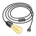 Produktbild: ledscom.de Textilkabel LEHA II mit Stecker, Schalter und E27 Porzellan-Fassung, schwarz, 3 m, inkl. E27 Lampe Vintage gold extra-warmweiß